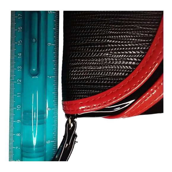 Elizabeth Arden Patent Leather Black Cosmetic Bag Purse w Mirror Red Trim - Picture 12 of 12